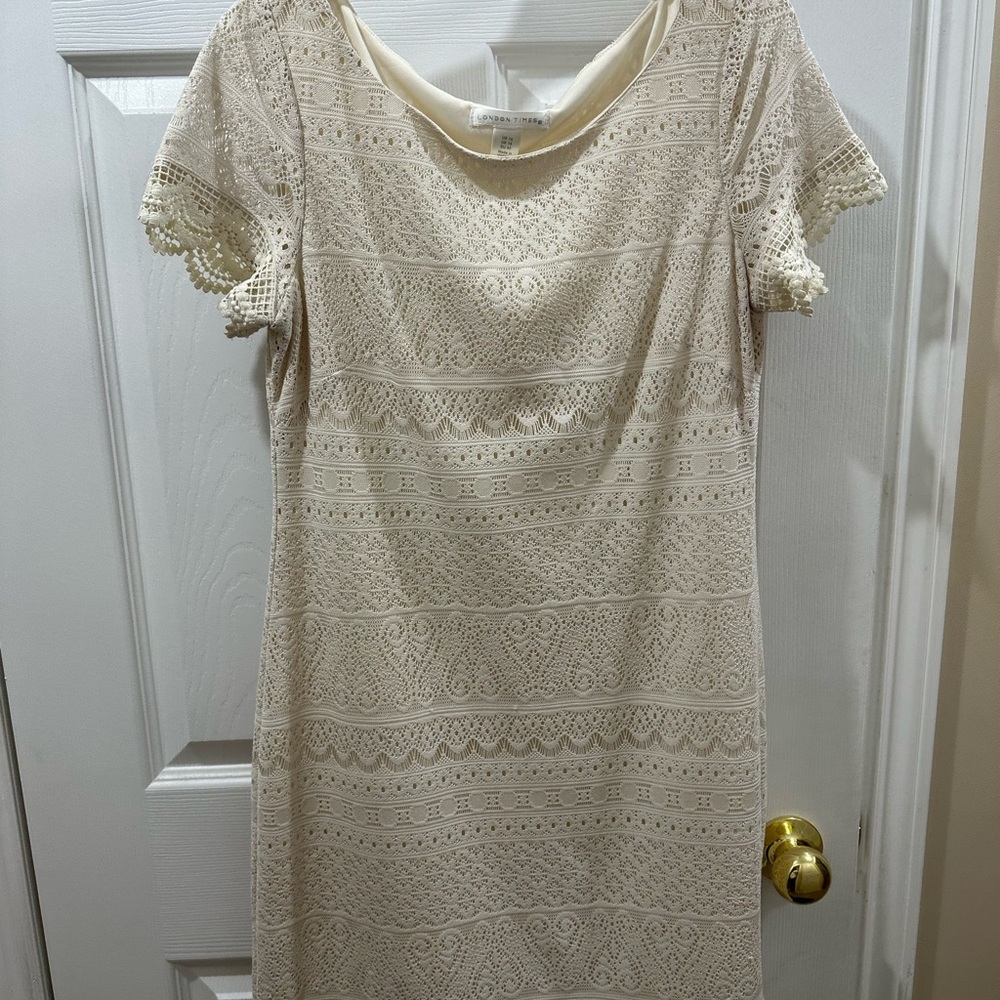 London Times Cream Flutter Sleeve Sheath Dress